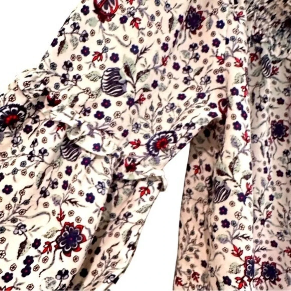 Max Studio Floral Off Shoulder Peasant‎ Blouse Women's Small White Blue Casual